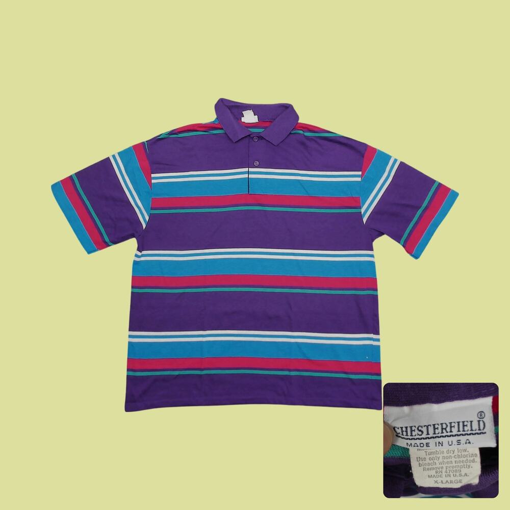 Vintage 90s Chesterfield Colorblock Striped Polo Boxy Mens Large